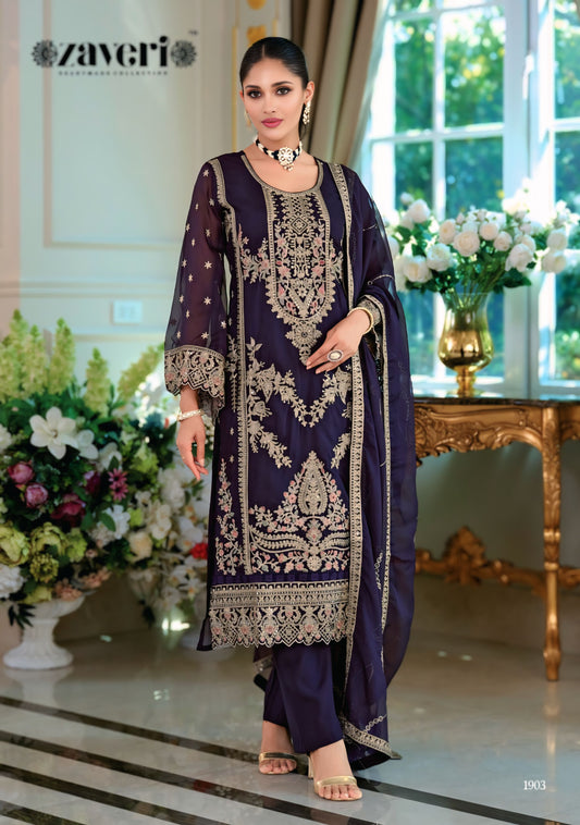 Elegant Embroidered Organza Salwar Suit – Full Stitched (Dastur Collection)