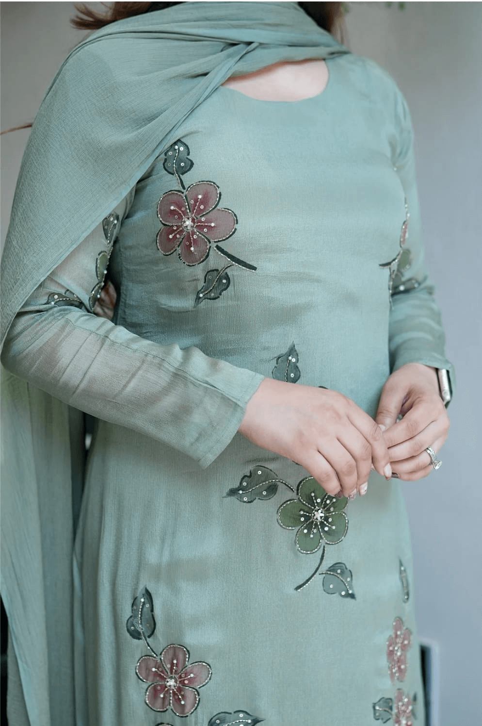 Floral chinnon festive wear suit