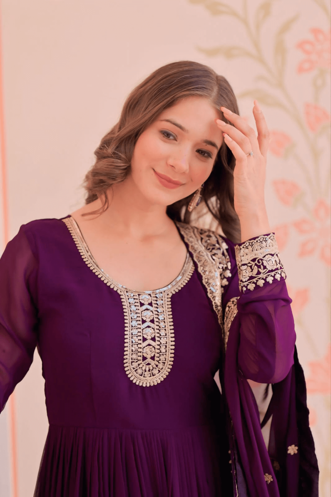 Designer Anarkali Gown with Zari and Sequin Embroidery – Ethnic Dupatta Set for Women